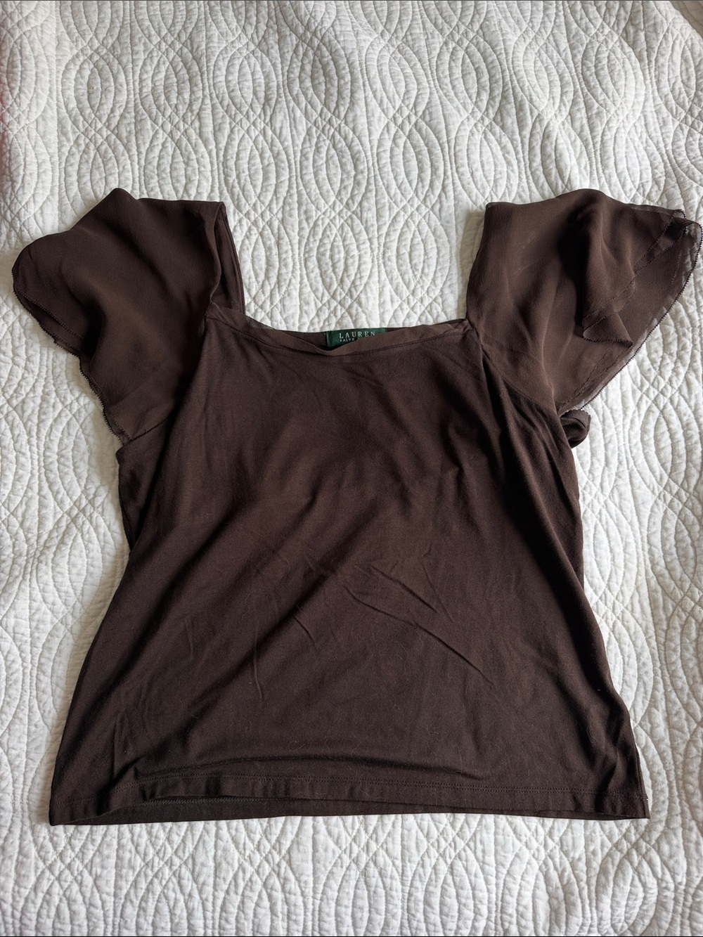 Lauren Ralph Lauren Chocolate Brown Flutter-Sleeve Women's Top